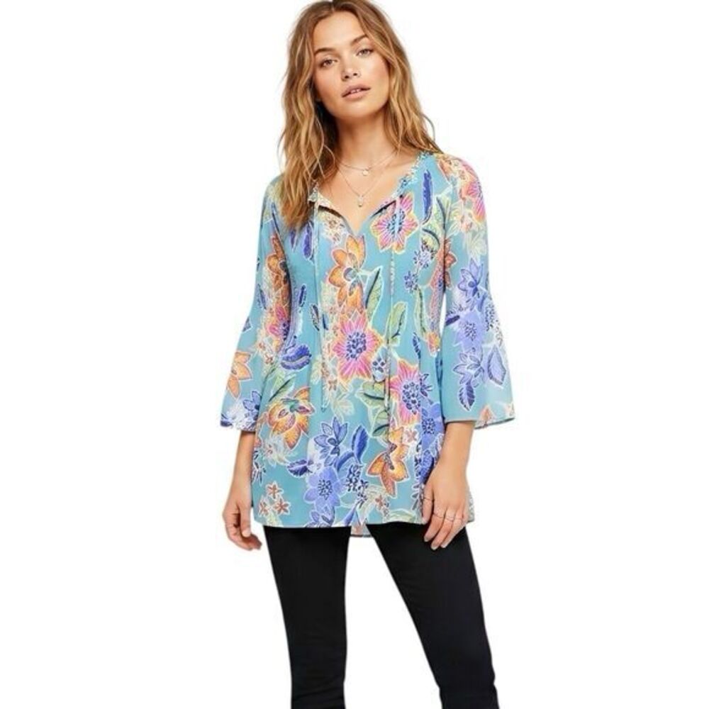 Spense Blouse Small Floral Pleated Smocked Bell Sleeve V-Neck Cottagecore Boho